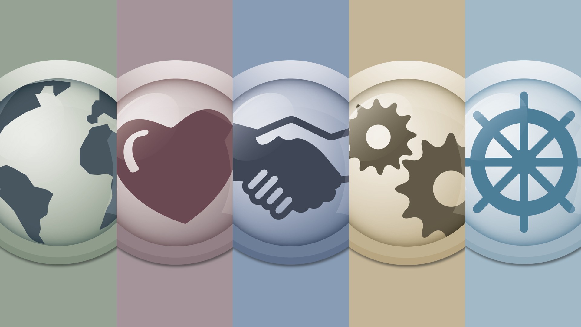 Grafische Icons zur Darstellung der fünf Unternehmenswerte von Knorr‑Bremse