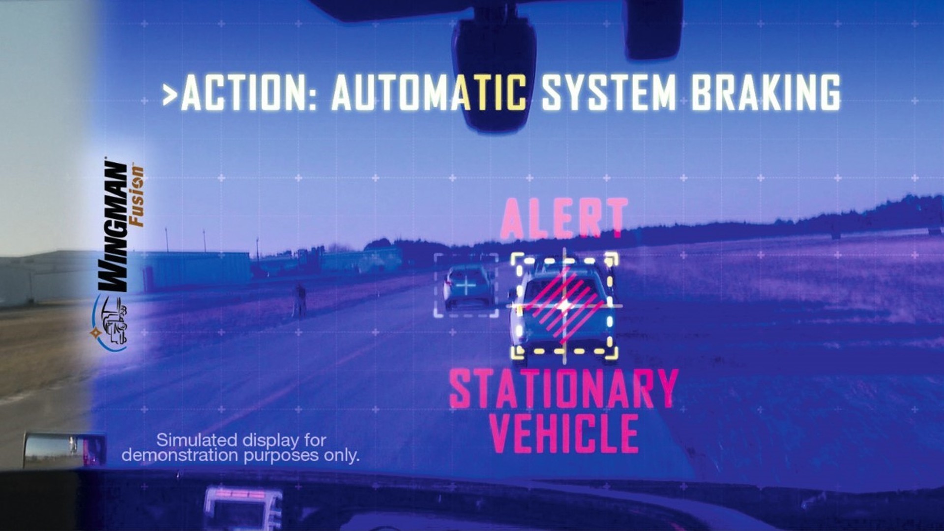Grafische Anzeige eines Fahrerassistenzsystems mit automatischer Notbremsfunktion bei stehendem Fahrzeug