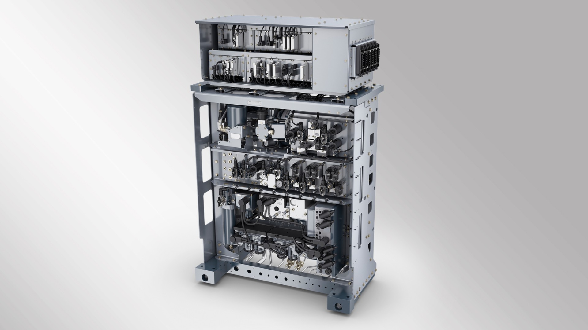 Modulares CCB‑3-Bremssteuerungsmodul von Knorr-Bremse für Lokomotiven vor neutralem Hintergrund
