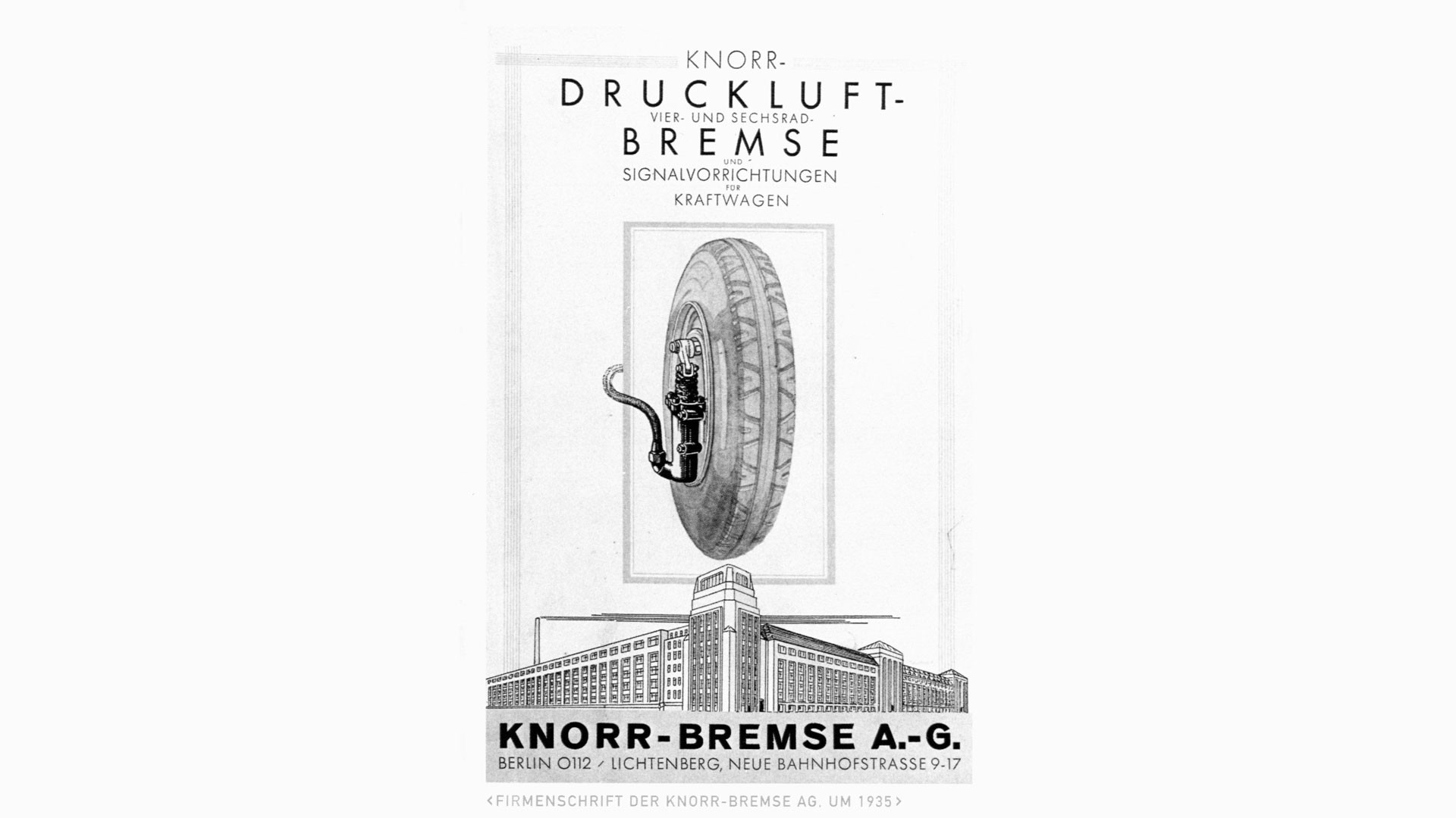 Historische Firmenschrift der Knorr‑Bremse AG zur Druckluftbremse für Kraftwagen, um 1935