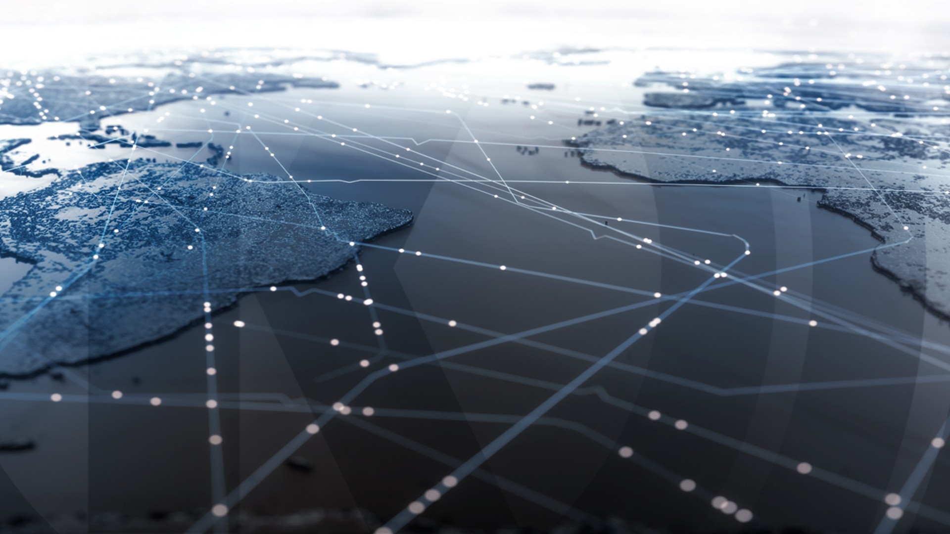 Abstract world map with global network lines symbolizing Knorr‑Bremse’s international locations and worldwide presence