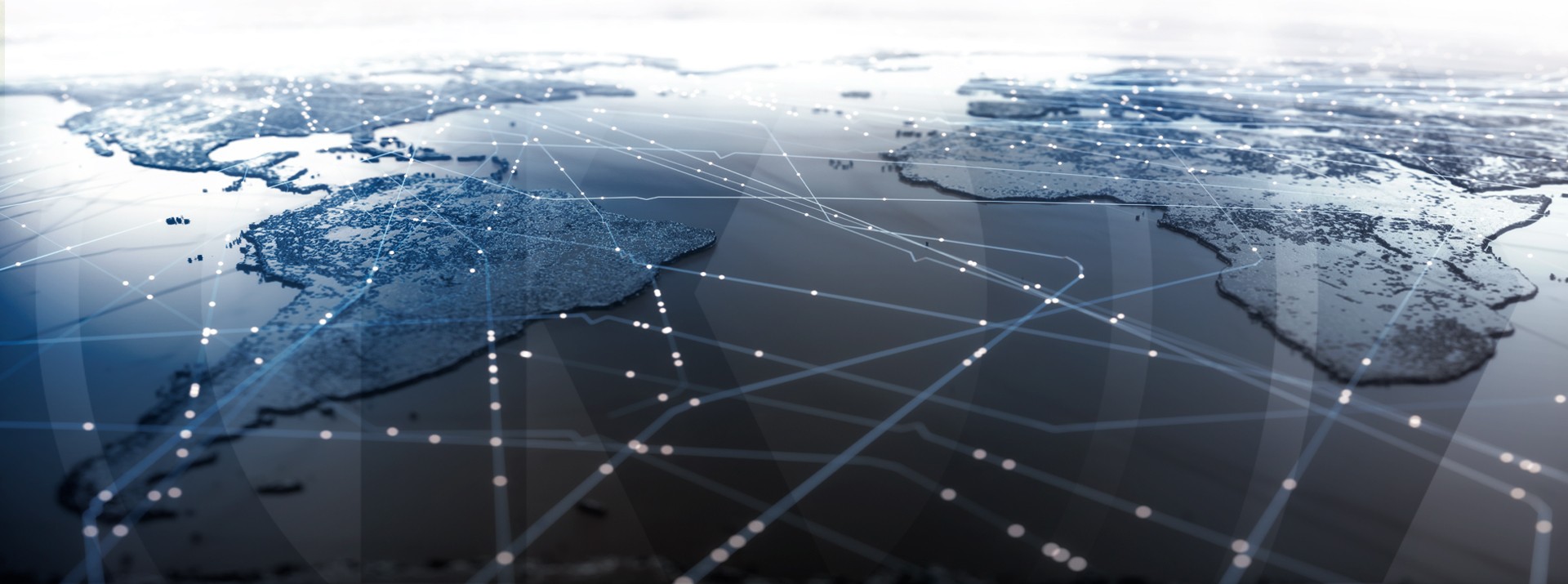Abstract world map with global network lines symbolizing Knorr‑Bremse’s international locations and worldwide presence