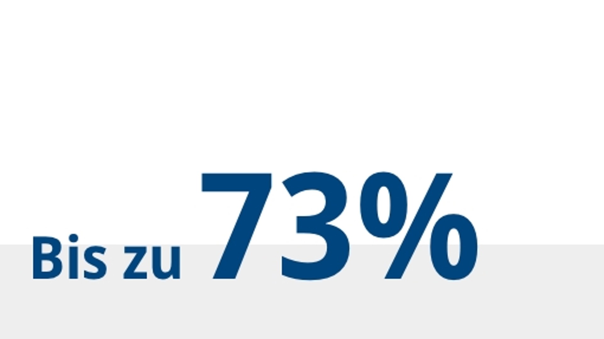 Schriftzug "Bis zu 73%" auf weißem Hintergrund.