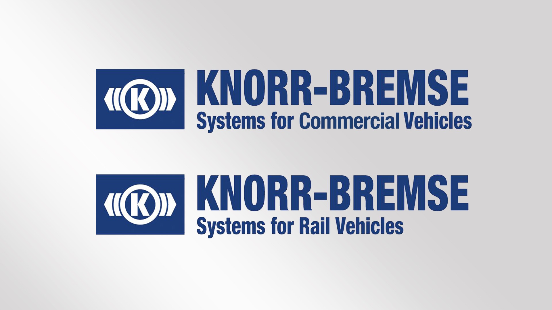 Logos of the two Knorr‑Bremse divisions for commercial vehicle systems and rail vehicle systems