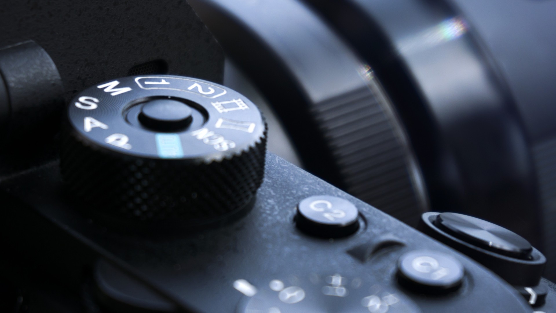 Macro shot of the exposure time dial on an SLR camera